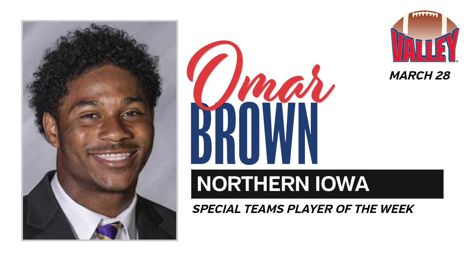 Omar Brown, UNI Football Sophomore DB - 2021 Season 